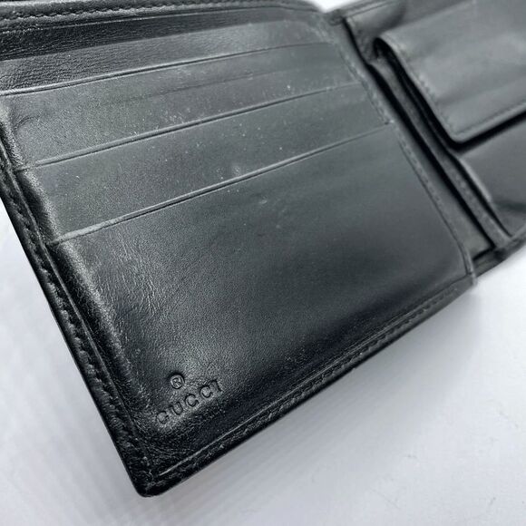 Authentic Gucci Black Canvas & Leather Bifold Wallet **FLAWS** - Picture 8 of 12